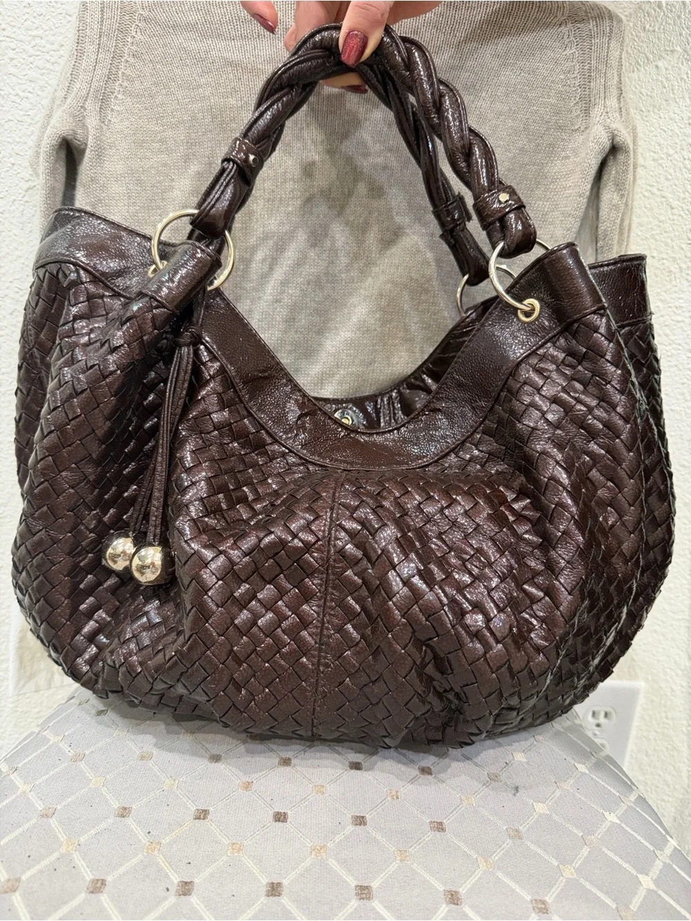 Loeffler Randall Brown Woven Leather Hobo Shoulder Bag